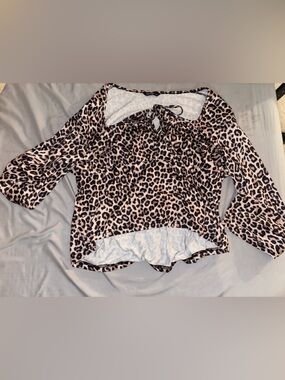 SHEIN Leopard-Print Long Sleeve Tie-Front Top